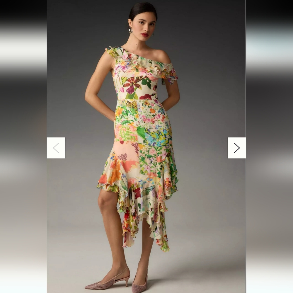 Floral Anthro Mandira Wirk Asymmetrical Jellyfish Draped Midi Sundress